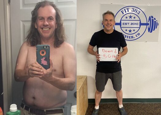 man before and after photo - lost 50 pounds